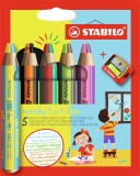 STABILO® Aquarellfarbstift woody 3 in 1 Duo - 5er Kartonetui und Spitzer Farbstift 10 mm rund 15 mm