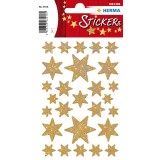 Herma 3916 Sticker DECOR Sterne 6-zackig, gold/irisierende Folie Weihnachtsetiketten Sterne gold