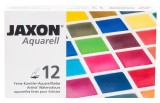 JAXON® Aquarellfarbkasten - 12 Stück, 1/2 Näpfe Metallkasten Aquarellfarbe sortiert