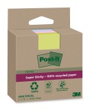 Post-it® SuperSticky Haftnotiz Super Sticky 100% Recycling Notes - 76 x 76 mm, sortiert, 3x 70 Blatt