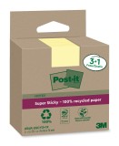 Post-it® SuperSticky Haftnotiz Super Sticky 100% Recycling Notes - 76 x 76 mm, gelb, 3+1x 70 Blatt