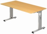 Hammerbacher Schreibtisch C-Fuß - 160 x 65-85 x 80 cm, höhenverstellbar, Buche/Silber Schreibtisch