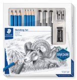 STAEDTLER Schreibgeräteset Sketching Set - Bleistift/Pigmentliner, blau/grau Farbstiftetui 12