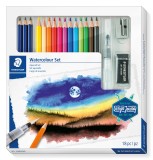 STAEDTLER Schreibgeräteset Watercolour Set - Bleistift/Aquarellstift, blau/bunt Farbstiftetui 18