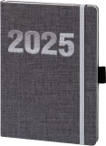 BSB Buchkalender V-book - A5, 1 Woche / 2 Seiten, Leinenoptik, grau Buchkalender 2025 grau 14 cm